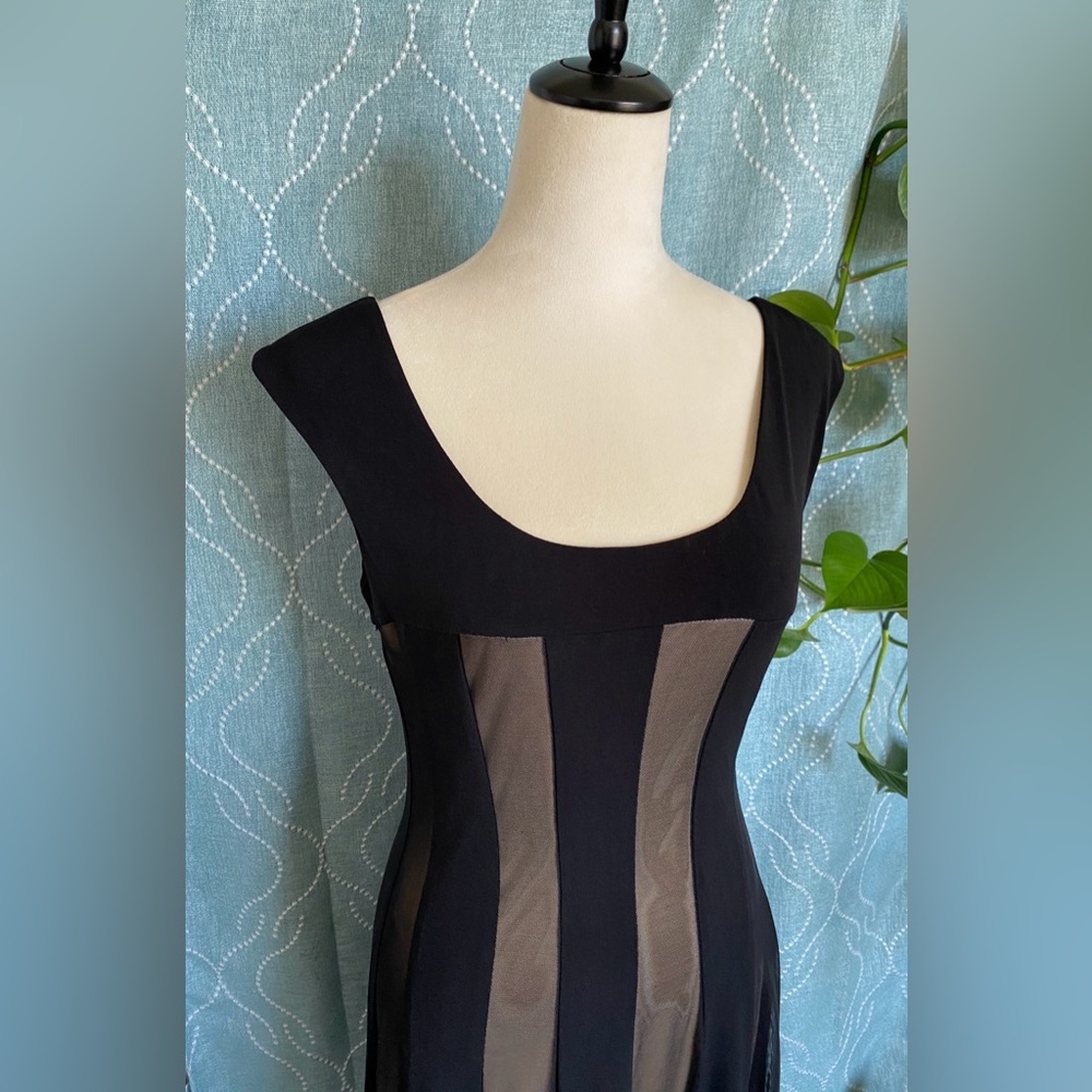 Connected Nude Underlay Black Sheer Evening Party Dress